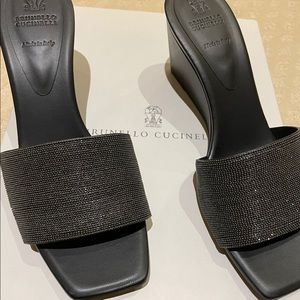 NEW Brunello Cucinelli Monili Wedge Slide 39.5